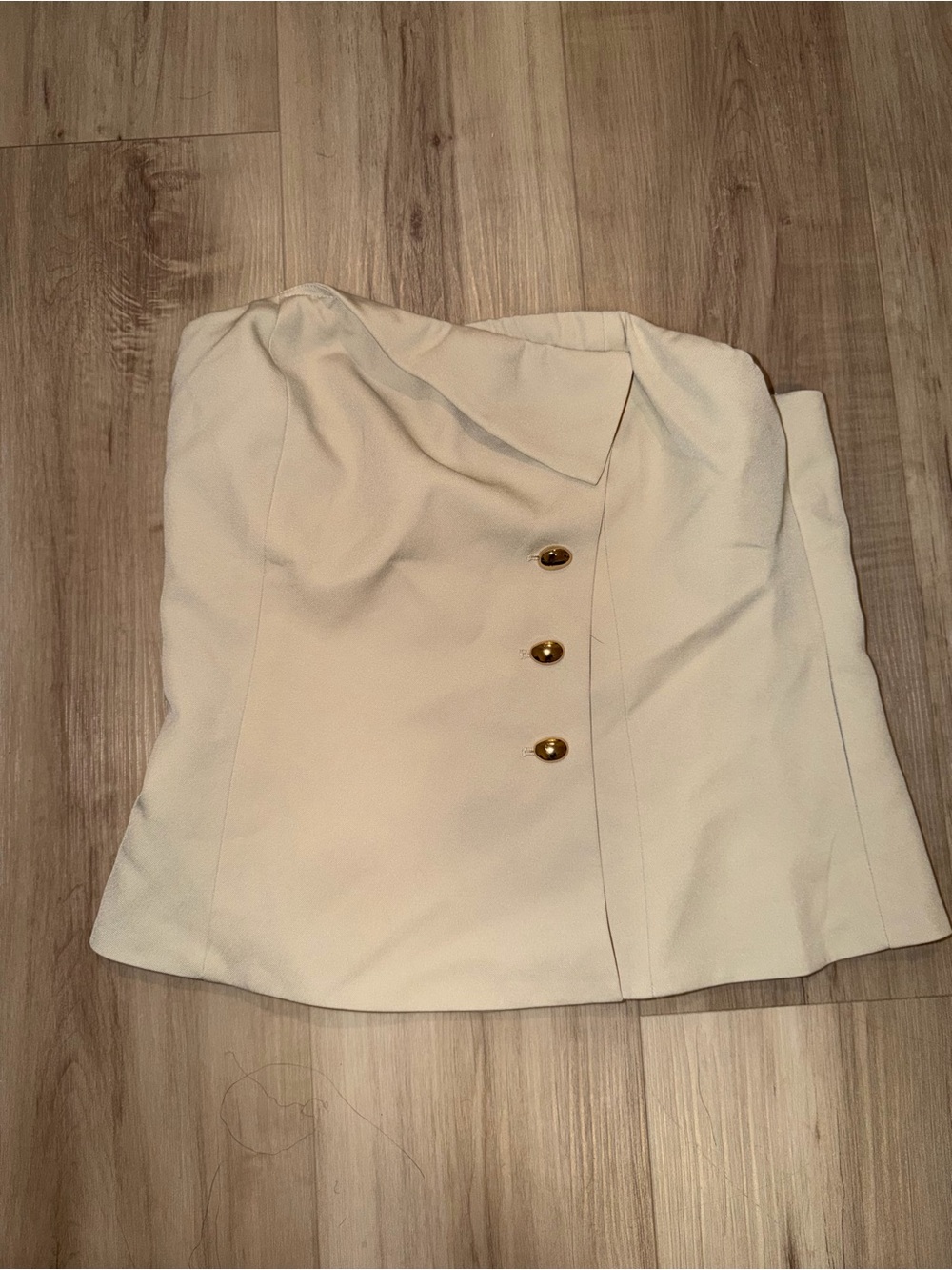 Fashion Nova Cream Strapless Button-Front Bustier Top